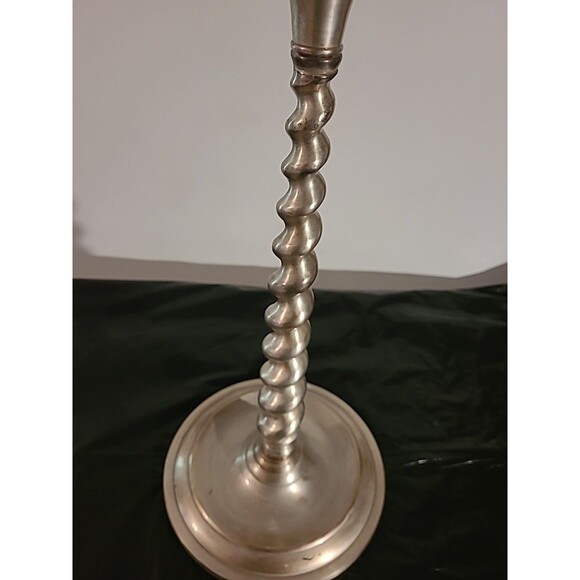 Silver Pewter Chunky Swirl Twisted Spiral Silver Candlestick Holders 20.5" - Picture 3 of 10
